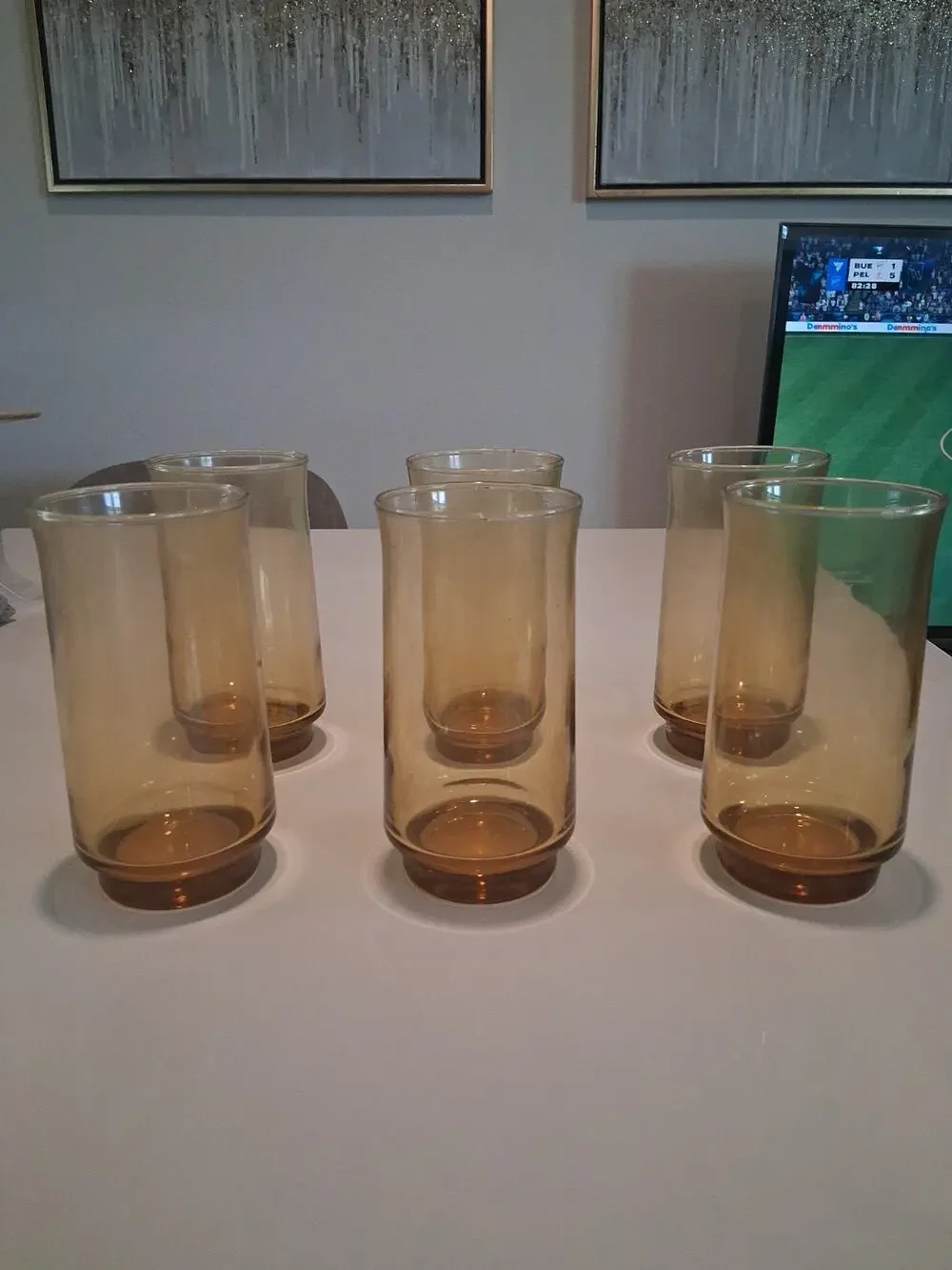 Set of 6 Vintage Libbey Bolero Gold Amber Glasses Tumblers MCM 1970s